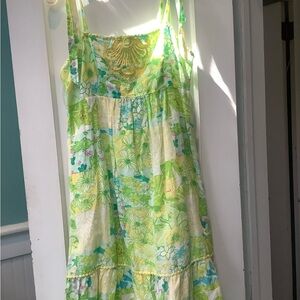Lilly Pulitzer Lime Green Floral Maxi Dress with Yellow Accents